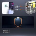 شارژر دیواری دو پورت USB-C PD و USB-A QC به همراه کابل  USB-C به USB-C با بدنه شفاف پرودو T20WACCC - Image 5