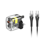 شارژر دیواری دو پورت USB-C PD و USB-A QC به همراه کابل  USB-C به USB-C با بدنه شفاف پرودو T20WACCC